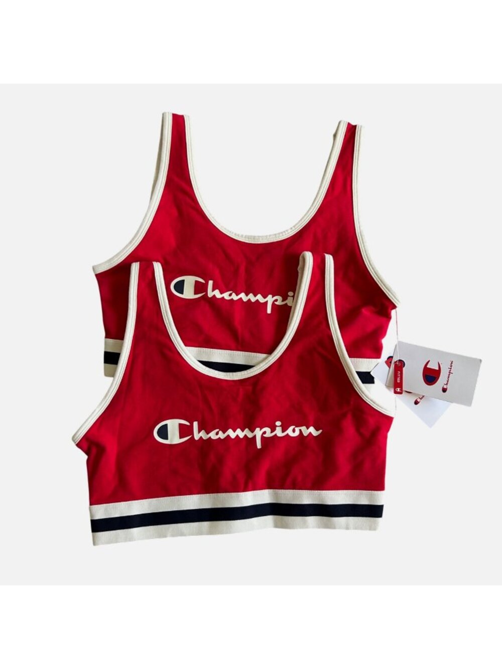 Champion Women's Sz Medium Iconic Red Bra Top 2-Pack With Striped Hem